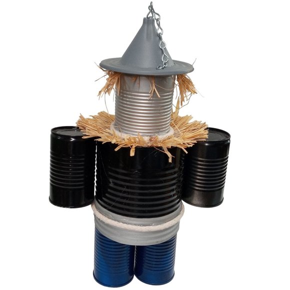 Folk Art Tin Man Scarecrow Sculpture Wizard Of Oz SHORT Recycled Robot Vintage 1 - Picture 4 of 15